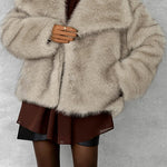 Margovil Collared Open Front Winter Faux Fur Coat