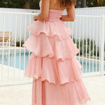 Margovil Strapless Ruffle Layered Maxi Dress