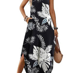 Casual V-neck halter slit bohemian beach resort maxi dress