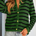 Casual Daily Stripe Buttons Weave O Neck Outerwear