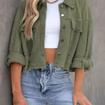 Women's Waffle Cardigan Short Top Jacket