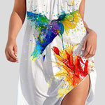 A-Line Loose Animal Printed Pleated Spaghetti-Neck Mini Dresses