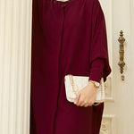 Batwing Sleeves Loose Buttoned Muslim Solid Color Split-Side Round-Neck Maxi Dresses