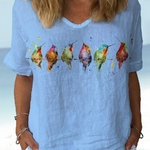 JFN Cotton & Linen Watercolor Hummingbirds Print Lounge Top