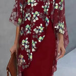 Chiffon Floral Print Crew Neck Casual Mini Dress