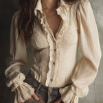 Quiet Luxury Lace Trumpet Pleated Blouse