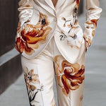 High Waisted Flower Print Pockets Pants Trousers