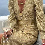 Gold Coast Long Sleeve V Neck Top Slit Skirt Set