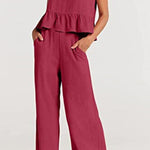 Sleeveless pleated vest wide-leg cropped pants casual suit