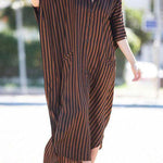 Batwing Sleeves Half Sleeves Buttoned Pockets Striped Round-Neck Beach Cover-Up Maxi Dresses