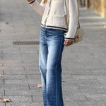 French Chanel style contrasting color trim knitted cardigan