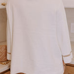 Class Act Knit Contrast Color Trim Mock Neck Pockets Sweater