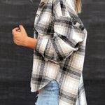 Autumn and winter long sleeve loose plaid shirt woolen coat