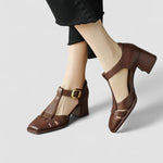 Sara | T-Strap Block Heels for Orthopedic Support