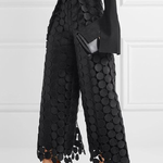 High Waisted Wide Leg Hollow Polka Dot Solid Color Pants Trousers