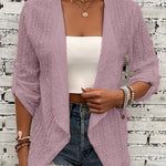 Long Sleeves Loose Buttoned Hollow Jacquard Solid Color Collarless Outerwear