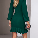 Loose Puff Sleeves Pleated Solid Color Split-Joint Round-Neck Mini Dresses