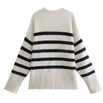Striped Long Sleeve Crew Neck Pullover Knitted Women's Sweater