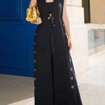 Loose Sleeveless Hollow Split-Joint Split-Side Streamer Deep V-Neck Vest Outerwear
