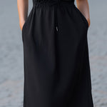 Sleeveless Zip-Collar Drawstring Waist Midi Dress