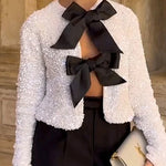 Margovil Long Sleeves Bow Knot Glitter Sequin Top