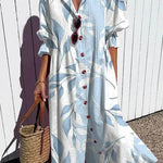 Margovil Ruched Button Down Balloon Sleeves Printed Maxi Dress