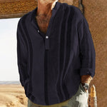 Men's V-neck Striped Print Loose Lapel Cotton Linen Shirt