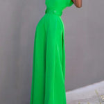Cap Sleeve Wide Leg Solid Color Jumpsuits