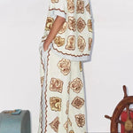 Lakeside Breeze Linen Blend Unique Print Elastic Waist Pocket Wide Leg Pants
