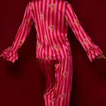 Festive Season Long Candy Stripe Tiered Bell Cuffs Elastic Waist Pocketed Pajama Set