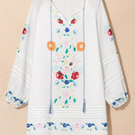 White Boho Floral Tassel Tie V Neck Mini Dress