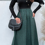 paneled A-line long-sleeved dress