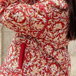 V-neck Floral Print Loose Quilted Cotton Jacket