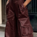 Loose Wide Leg Pleated Pockets Solid Color Split-Joint Pants Trousers