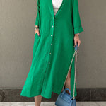 Casual Solid Buckle POLO collar Shirt Dress Dresses