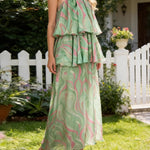 Sleeveless Backless Printed Ruffled Halter-Neck Maxi Dresses