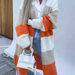 Contrast Long Sleeve Multicolor Striped Cardigans