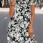 A-Line Ruffle Sleeves Printed Split-Joint Tied V-Neck Mini Dresses