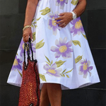 Loose Short Sleeves Flower Print V-Neck Midi Dresses