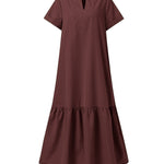 A-Line Loose Solid Color Split-Joint V-Neck Maxi Dresses