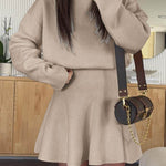 A-line High Waisted Elasticity Solid Color Round-neck Mini Dresses Sweater Dresses