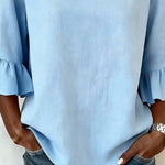 Women'S Solid Color Round Neck Flared Sleeve Top