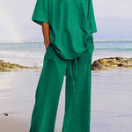 Casual Living Solid O Neck Short Sleeve Two Pieces(11 Colors)