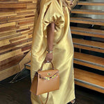 Half Sleeves Loose Elasticity Pleated Solid Color Split-Front V-Neck Maxi Dresses