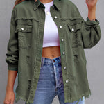 Long Sleeves Loose Fringed Pockets Lapel Outerwear