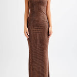 Midnight Fantasy Sequin Mesh Shoulder Strap Open Back Stretch Maxi Dress