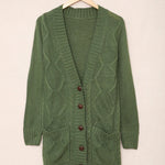 Green Front Pocket and Buttons Closure Cardigan