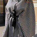 Stylish Houndstooth Loose Lace-up Cape
