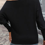 Black Pearls Asymmetric Neck Puff Sleeve Blouse