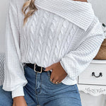 Solid Color Casual One Shoulder Long Sleeve Knitted Sweater